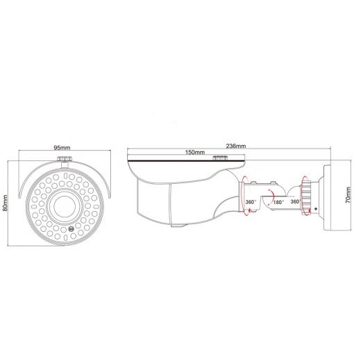 ACC-P725N-244D-B, 1080P Resolution, 4-in-1 (AHD, HD-TVI, HD-CVI, and Analog) Fixed Lens IR Bullet Camera (gery color )